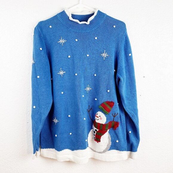 Cinnamon Cinder Blue Holiday Snowman Sweater - Picture 1 of 10